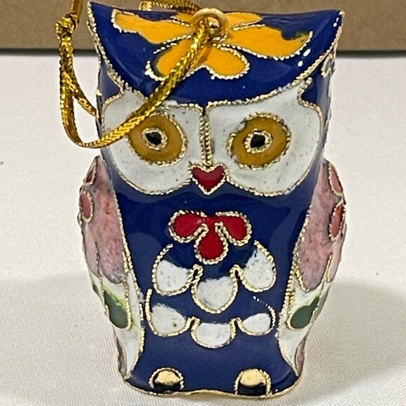 (NEW) Collectible ENAMEL CLOISONNE OWLS Set of 3 Hanging Ornaments - Picture 4 of 9
